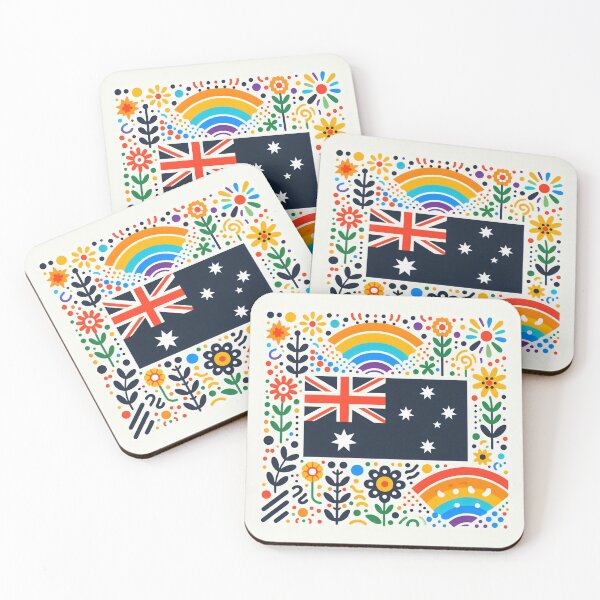 Item preview, Scandinavian Folk Art Australia Flag – Colourful Floral and Rainbow Accents by heidiannemorris designed and sold by FOLK ART FUSION by heidiannemorris.