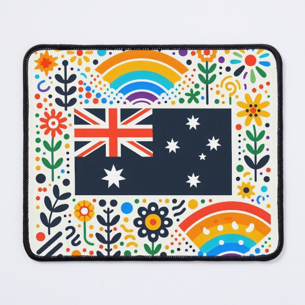 Item preview, Scandinavian Folk Art Australia Flag – Colourful Floral and Rainbow Accents by heidiannemorris designed and sold by FOLK ART FUSION by heidiannemorris.