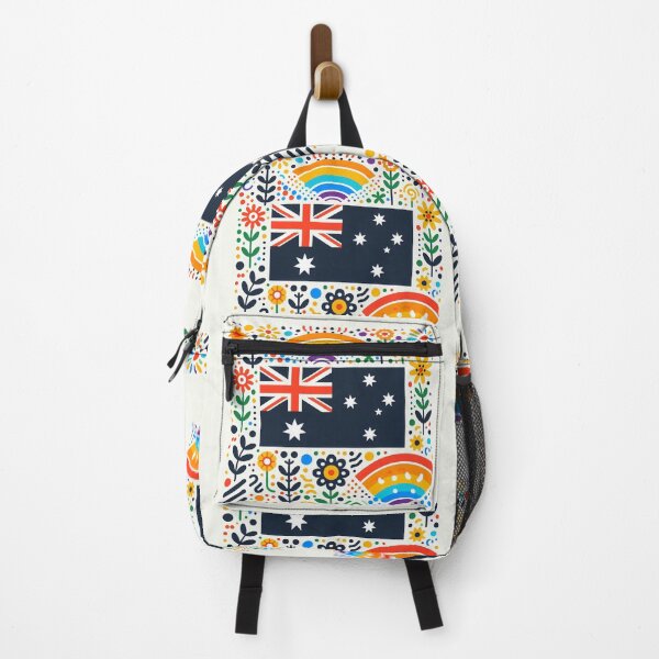 Item preview, Scandinavian Folk Art Australia Flag – Colourful Floral and Rainbow Accents by heidiannemorris designed and sold by FOLK ART FUSION by heidiannemorris.