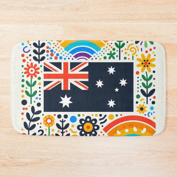 Item preview, Scandinavian Folk Art Australia Flag – Colourful Floral and Rainbow Accents by heidiannemorris designed and sold by FOLK ART FUSION by heidiannemorris.