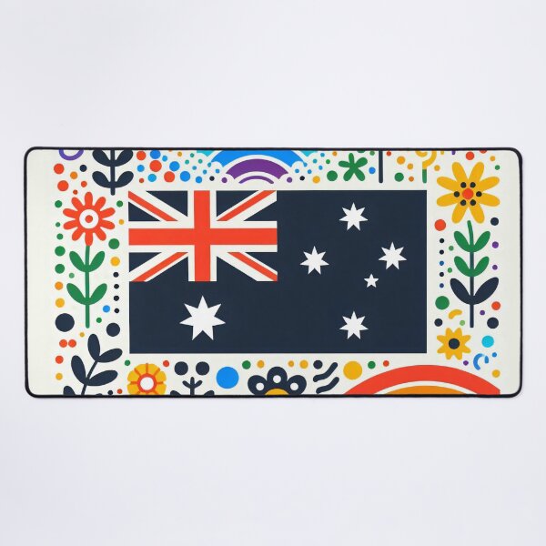 Item preview, Scandinavian Folk Art Australia Flag – Colourful Floral and Rainbow Accents by heidiannemorris designed and sold by FOLK ART FUSION.