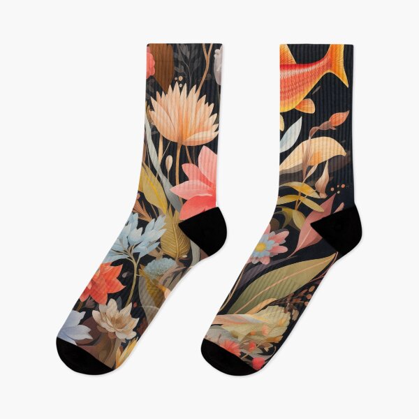 Item preview, flowers and fish on dark background designed and sold by ladivinefactory.
