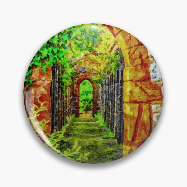 Item preview, Vibrant watercolor depiction of historic stone archway in Ruthin Wales designed and sold by GestaltImagery.