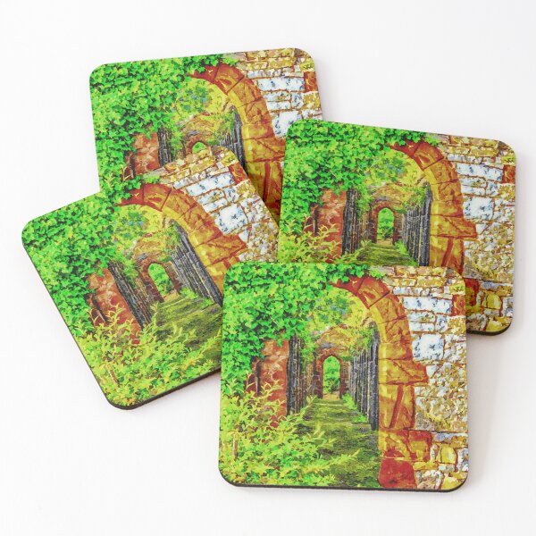 Item preview, Vibrant watercolor depiction of historic stone archway in Ruthin Wales designed and sold by GestaltImagery.