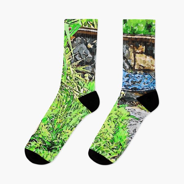 Item preview, Serene garden scene with lush greenery and a stone bench designed and sold by GestaltImagery.