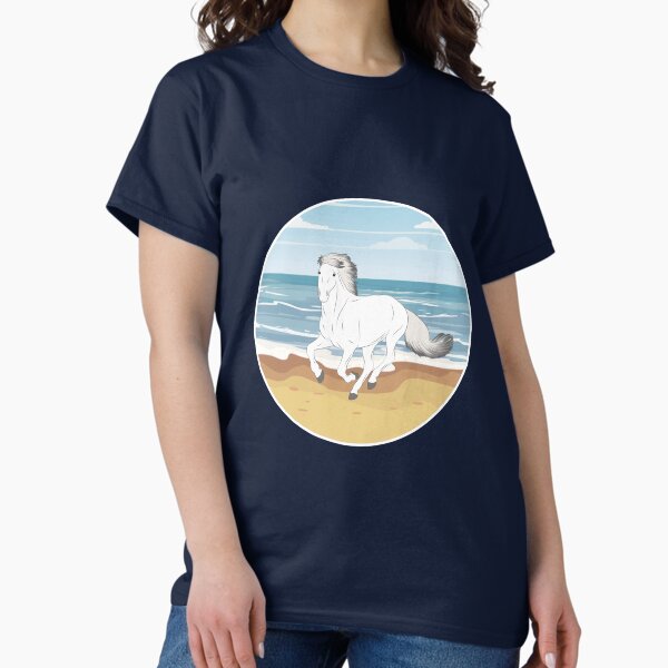 Aperçu de l'œuvre Camargue, cheval gris clair avec paysage, cheval sauvage, races de chevaux de France créée et vendue par WebEquitation®.