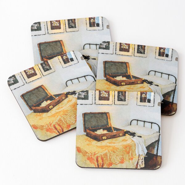 Item preview, Vintage suitcase on bed in nostalgic room setting designed and sold by GestaltImagery.