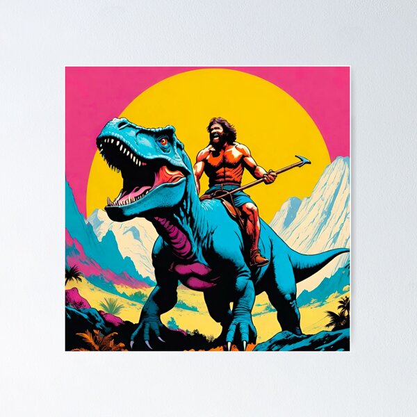 Item preview, Caveman Riding a Dinosaur – Prehistoric Adventure Artwork designed and sold by GrizzlyCollective.