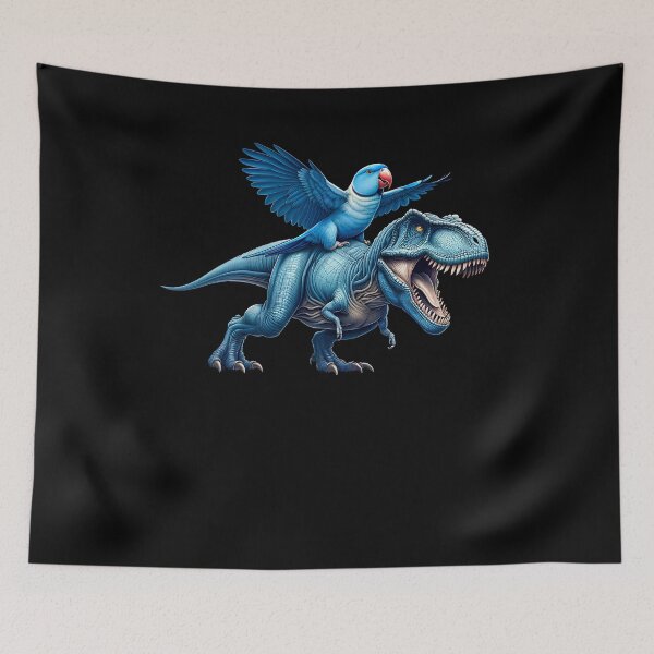 Item preview, Blue Indian Ringneck Parrot Riding Dinosaur Funny Bird Lover designed and sold by Kimberley King Art  King Art.