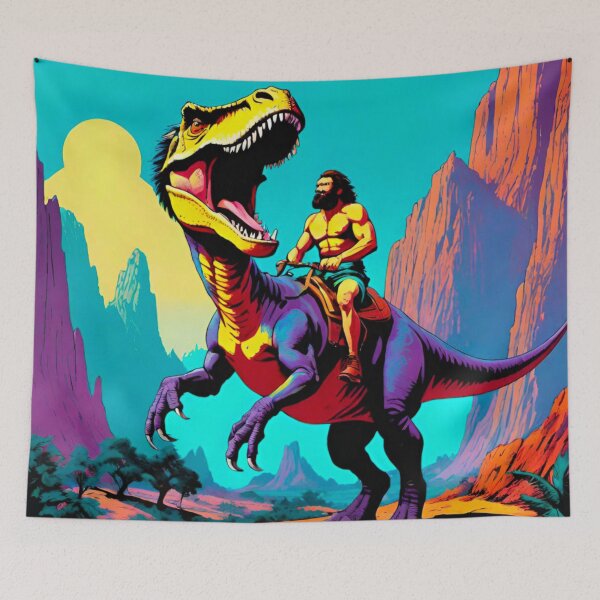 Item preview, Epic Prehistoric Human Riding a Dinosaur – Primal Adventure designed and sold by GrizzlyCollective.