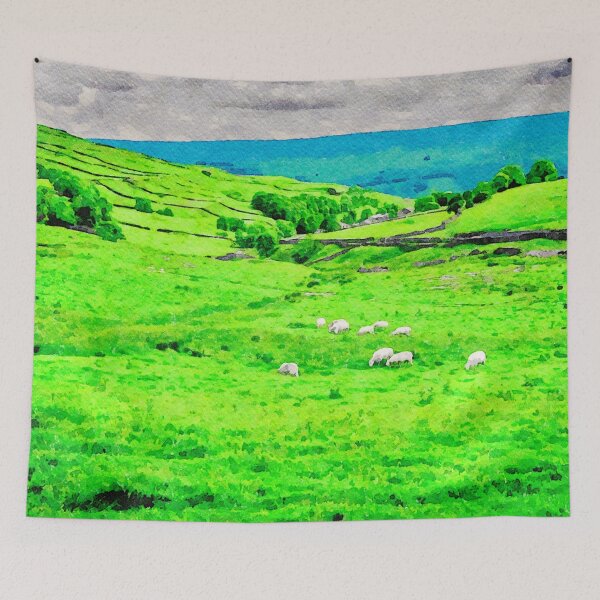 Item preview, Watercolor landscape in the Lake District with grazing sheep designed and sold by GestaltImagery.