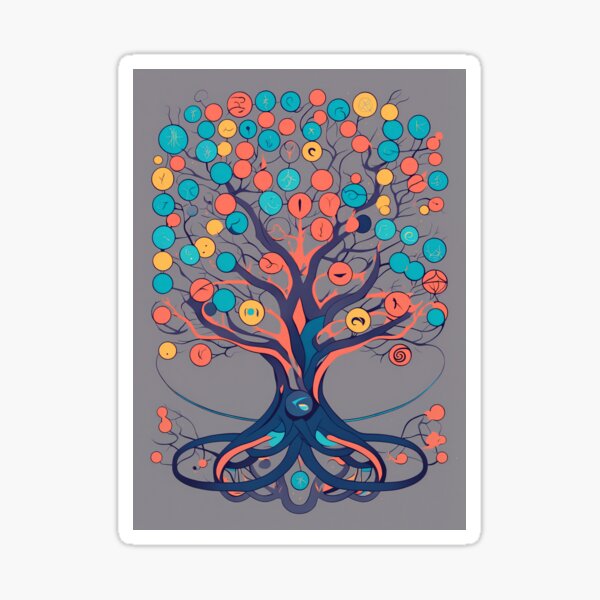 Tree with mysterious interconnected symbols Sticker