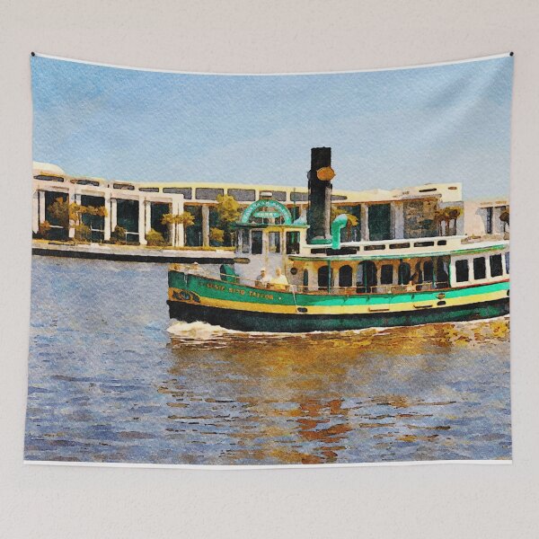 Item preview, Watercolor painting of a ferry on the Savannah River in Georgia designed and sold by GestaltImagery.