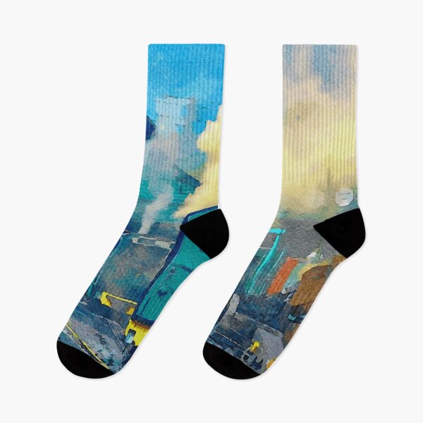 Item preview, Watercolor depiction of Snowdon Mountain Railway in Wales with vibrant steam designed and sold by GestaltImagery.