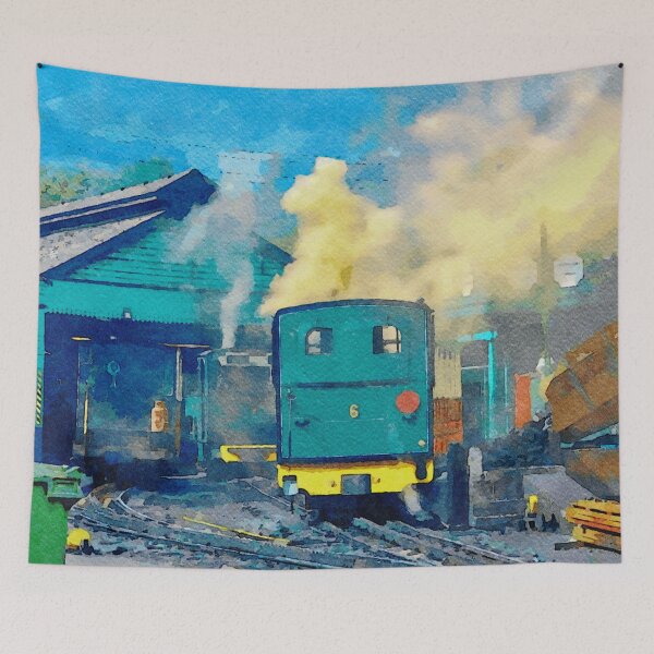 Item preview, Watercolor depiction of Snowdon Mountain Railway in Wales with vibrant steam designed and sold by GestaltImagery.