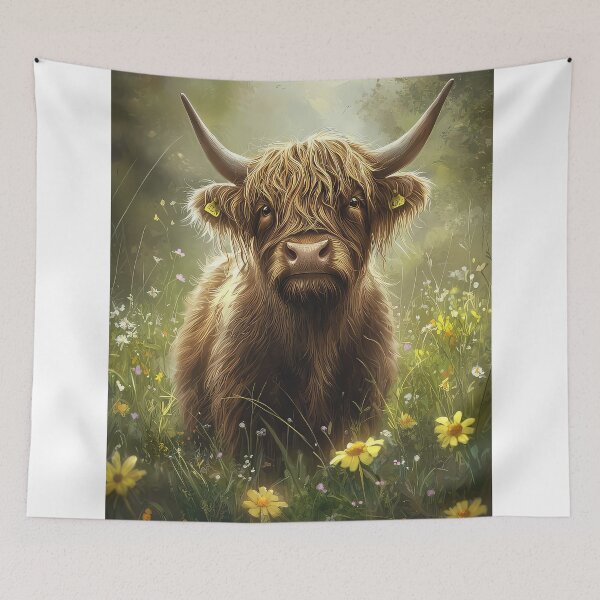 Item preview, Highland Cow in the Spring Meadow.  designed and sold by thewandswant.