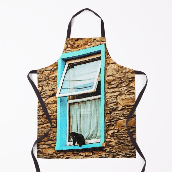 Item preview, Charming watercolor painting of a cat at a cottage window designed and sold by GestaltImagery.