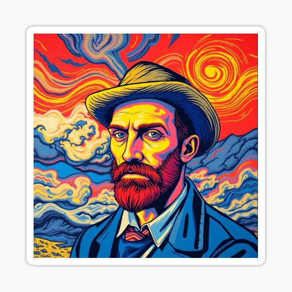 Vista previa del artículo con la obra «Autorretrato de Van Gogh con 'La noche estrellada' en el arte pop: versión moderna y dinámica del famoso pintor», diseñado y vendido por MiraboliK.