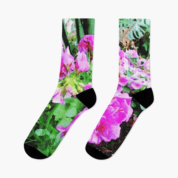 Item preview, Beautiful watercolor painting of vibrant pink geranium flowers in garden setting designed and sold by GestaltImagery.