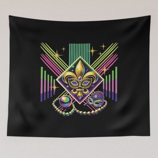 Item preview, Mardi Gras Retro Synthwave Mask Neon Vibes designed and sold by LuminOrb.