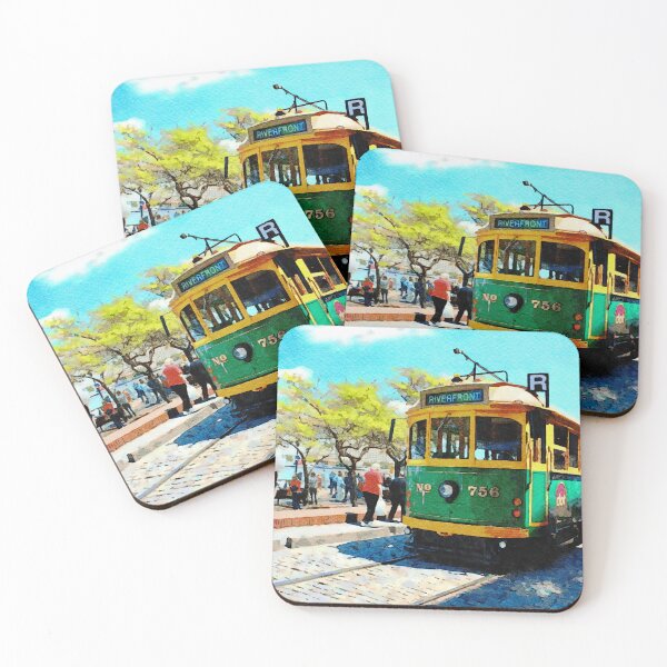 Item preview, Watercolor depiction of River Street tram in Savannah, Georgia on a sunny day designed and sold by GestaltImagery.