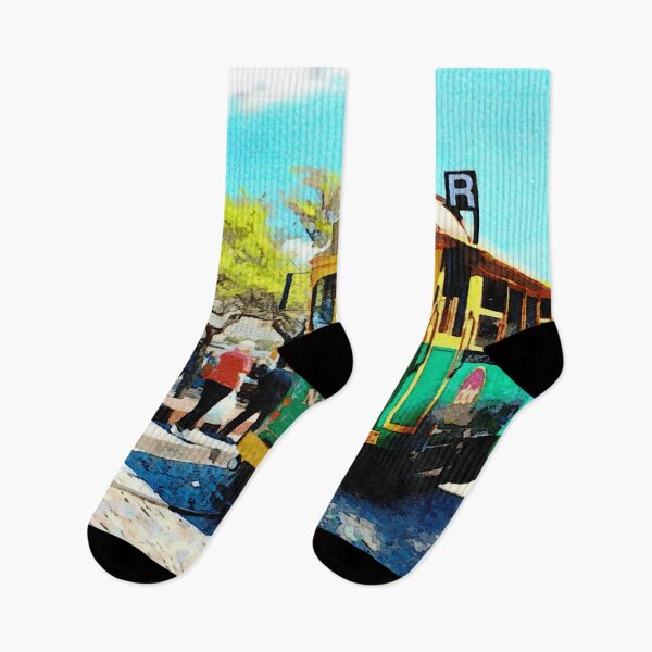 Item preview, Watercolor depiction of River Street tram in Savannah, Georgia on a sunny day designed and sold by GestaltImagery.