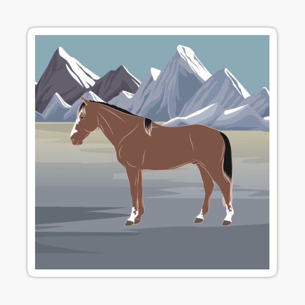 Aperçu de l'œuvre Cheval Criollo Vénézuélien, cheval rouanné sur un fond de paysage, cheval d'allure, races de chevaux du Venezuela créée et vendue par WebEquitation®.