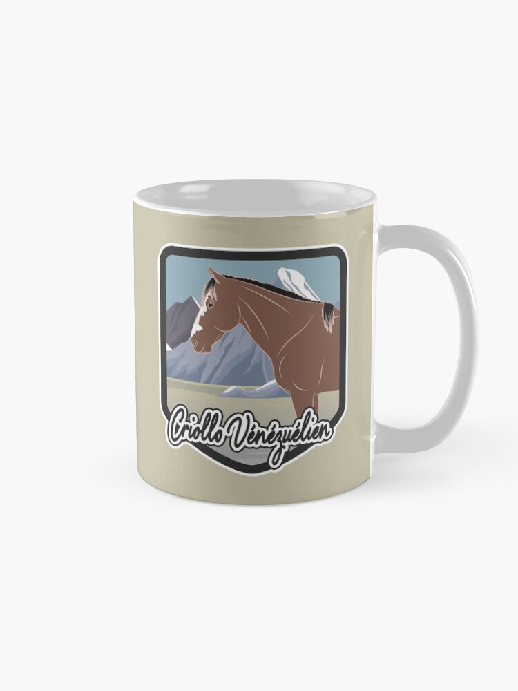 Aperçu 5 sur 6. Mug à café avec l'œuvre Cheval Criollo Vénézuélien, blason et armoirie cheval rouanné, cheval d'allure, races de chevaux du Venezuela créée et vendue par WebEquitation.