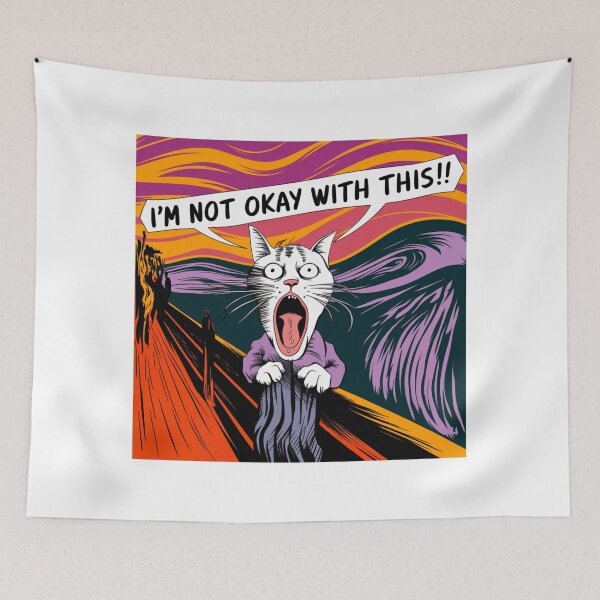 Item preview, Existential Crisis, screaming cat, Edvard Munch, painting, funnyfits70, Humor, Funny, retro, vintage, funny quotes, animal humor, designed and sold by FunnyFits70.