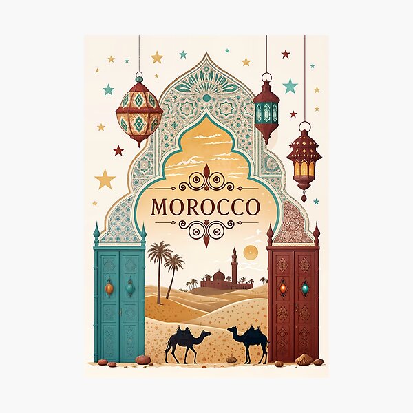 Item preview, Moroccan Desert Landscape Art Print With Camel and Lanterns- Travel Memorabilia designed and sold by Witsprings.