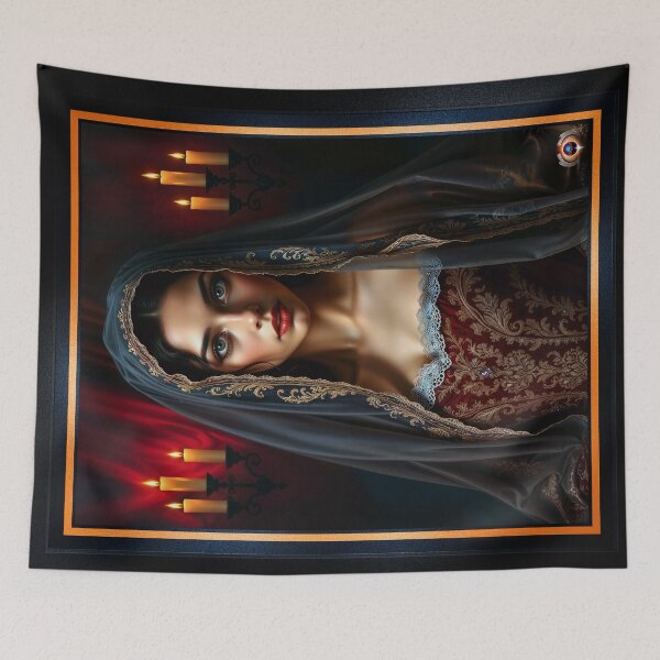 Item preview, Elegant Portrait Of Victoria Lapellous Wearing Velvet Red Gown and Veil By Candlelight Alluring AI Concept Art by Xzendor7 designed and sold by Xzendor7 Digital Art Creations.