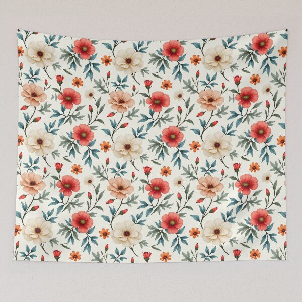 Item preview, Elegant Vintage Floral Pattern – Red, Orange & Cream Flowers designed and sold by Sghm.Shop.