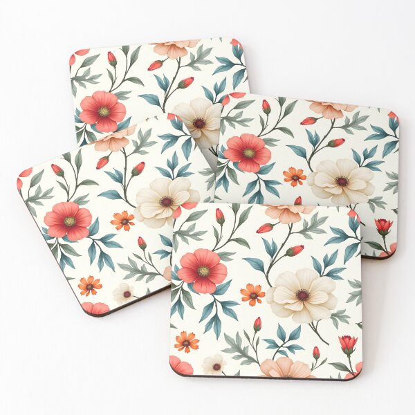 Item preview, Elegant Vintage Floral Pattern – Red, Orange & Cream Flowers designed and sold by Sghm.Shop.