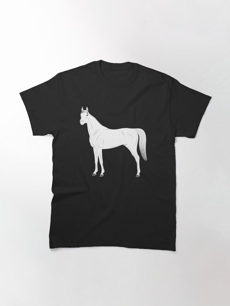 Aperçu 3 sur 7. T-shirt classique avec l'œuvre Cheval Abbayan, dessin cheval blanc, cheval oriental, races de chevaux du Yémen créée et vendue par WebEquitation.