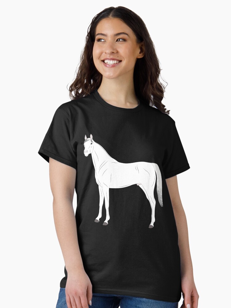 Aperçu 2 sur 7. T-shirt classique avec l'œuvre Cheval Abbayan, dessin cheval blanc, cheval oriental, races de chevaux du Yémen créée et vendue par WebEquitation.