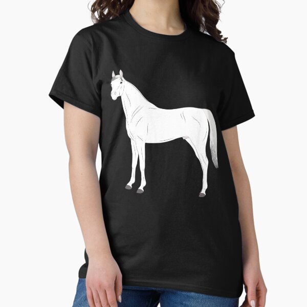 Aperçu de l'œuvre Cheval Abbayan, dessin cheval blanc, cheval oriental, races de chevaux du Yémen créée et vendue par WebEquitation®.