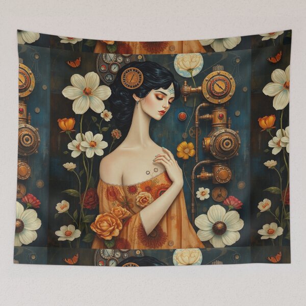 Item preview, Lady in a Beautiful Flower Garden painting inspired by Gustav Klimt designed and sold by Vintage Designs +.