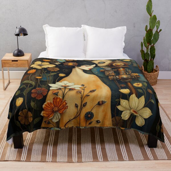 Item preview, Lady in a Beautiful Flower Garden painting inspired by Gustav Klimt designed and sold by Vintage Designs +.