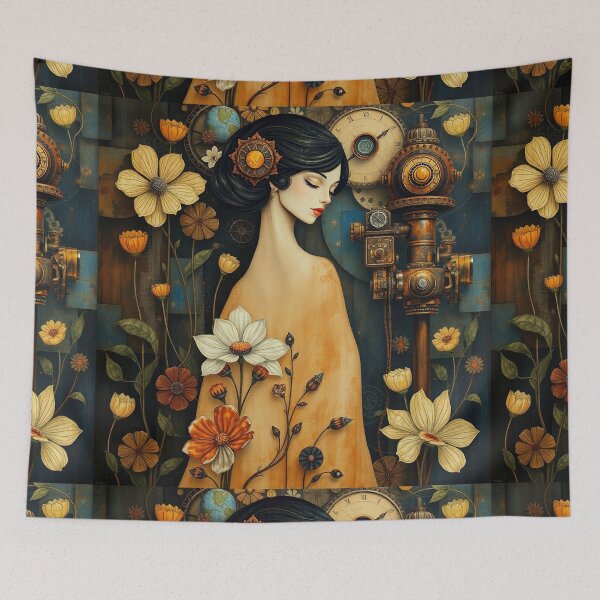 Item preview, Lady in a Beautiful Flower Garden painting inspired by Gustav Klimt designed and sold by Vintage Designs +.