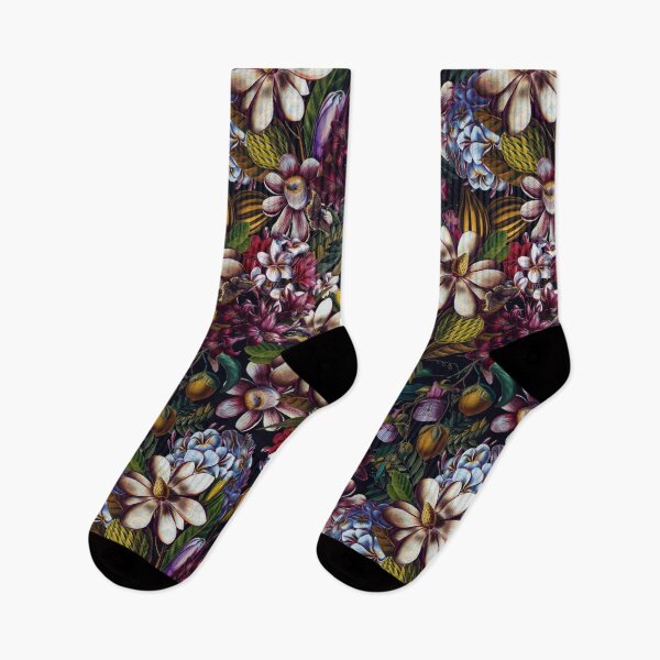 Item preview, Vintage Tropical Flowers Midnight Nightforest Garden Pattern designed and sold by UtArt.