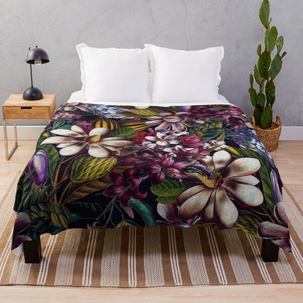 Item preview, Vintage Tropical Flowers Midnight Nightforest Garden Pattern designed and sold by UtArt.