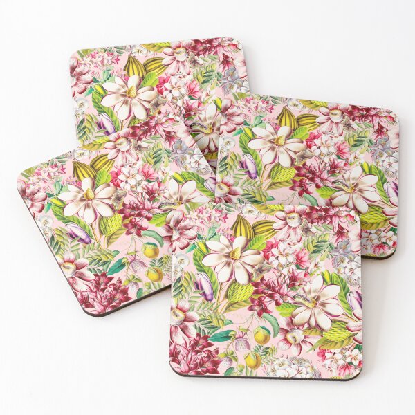 Item preview, Vintage Tropical Flowers Midnight Nightforest Garden Pattern - BLush Pink designed and sold by UtArt.