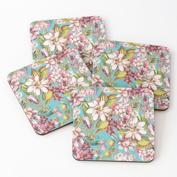 Item preview, Vintage Tropical Flowers Midnight Nightforest Garden Pattern - Turquoise designed and sold by UtArt.