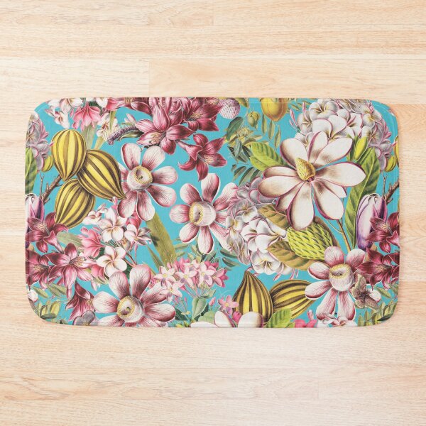 Item preview, Vintage Tropical Flowers Midnight Nightforest Garden Pattern - Turquoise designed and sold by UtArt.