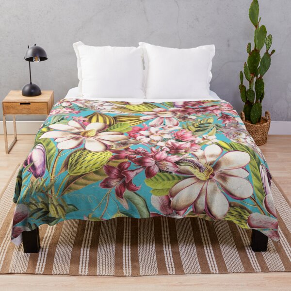 Item preview, Vintage Tropical Flowers Midnight Nightforest Garden Pattern - Turquoise designed and sold by UtArt.