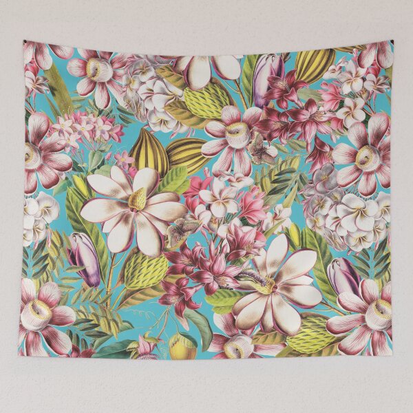 Item preview, Vintage Tropical Flowers Midnight Nightforest Garden Pattern - Turquoise designed and sold by UtArt.