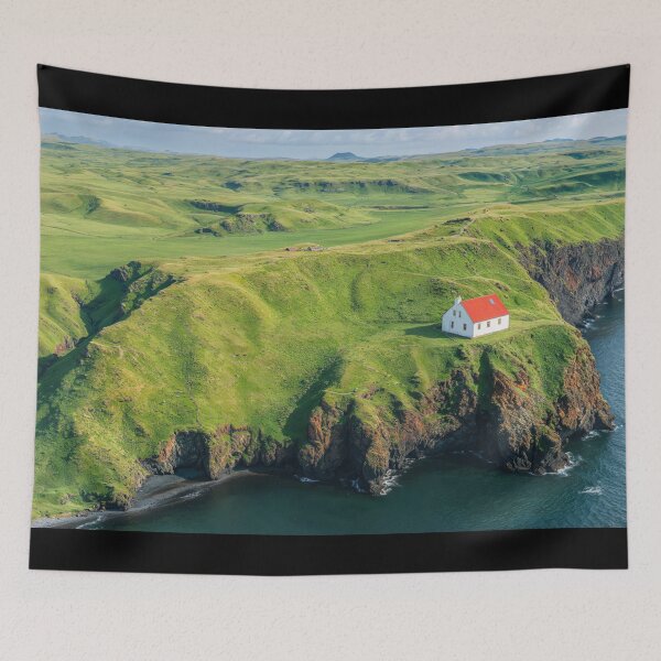 Item preview, Lonely Red Roof House Overlooking Green Hills and Ocean designed and sold by regnumsaturni.