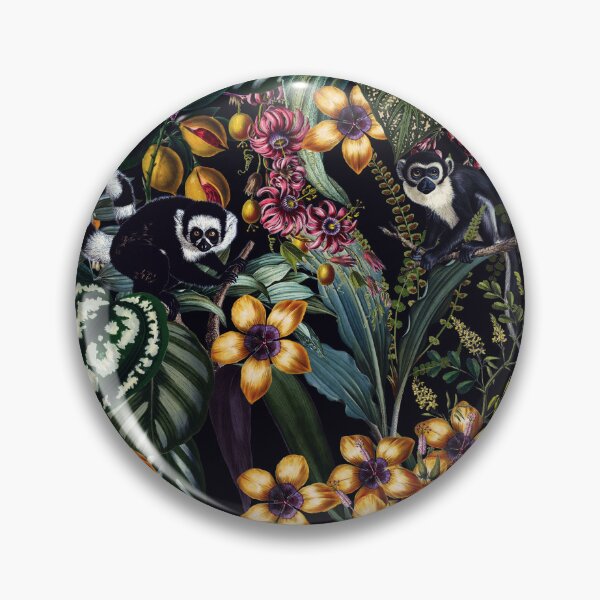 Item preview, Vintage Tropical Flowers And Lemur Monkeys Midnight Nightforest Garden Pattern designed and sold by UtArt.