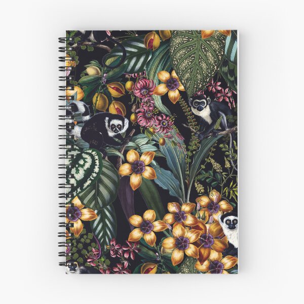 Item preview, Vintage Tropical Flowers And Lemur Monkeys Midnight Nightforest Garden Pattern designed and sold by UtArt.