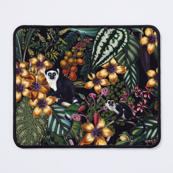 Item preview, Vintage Tropical Flowers And Lemur Monkeys Midnight Nightforest Garden Pattern  designed and sold by UtArt.